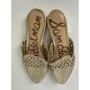Sam Edelman Clara Women's Gold Woven Leather Slip on Mules Shoes Size 8